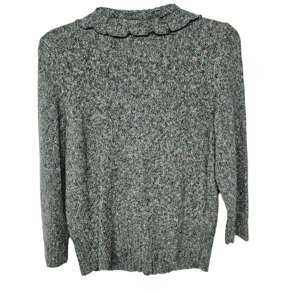 Fever Woman's Button Front Size Medium Cardigan Ruffles 3D Flower Green Feminine